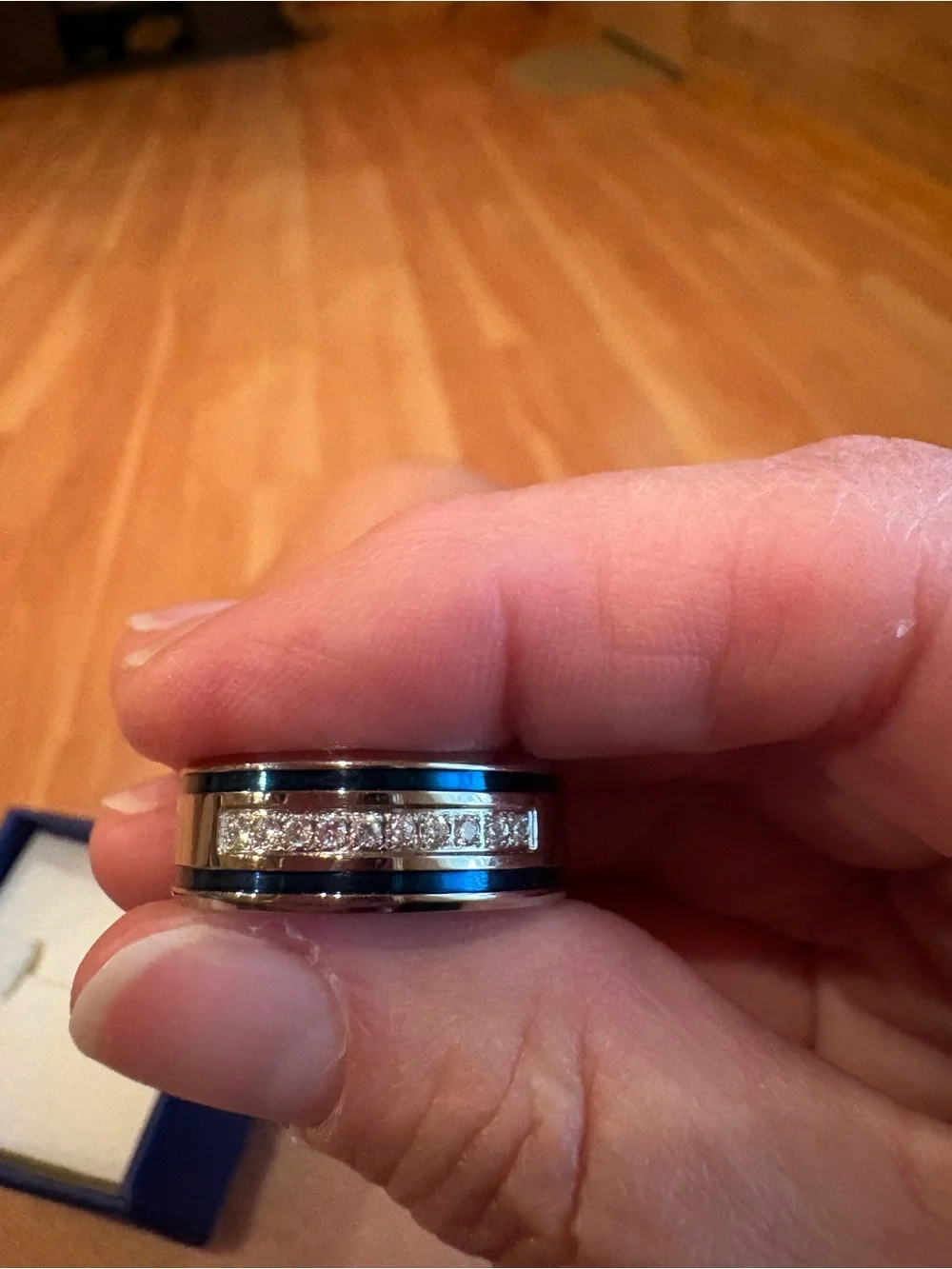 Men's Blue Steel Stainless Steel CZ Accent Band